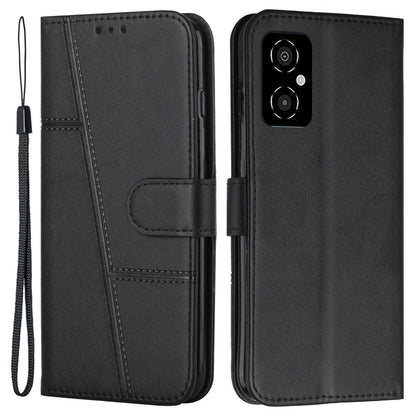 For Xiaomi Poco M4 5G Mobile Phone Case Bag Simple Style Imprinted Stitching Stand PU Leather Phone Cover Wallet with Strap