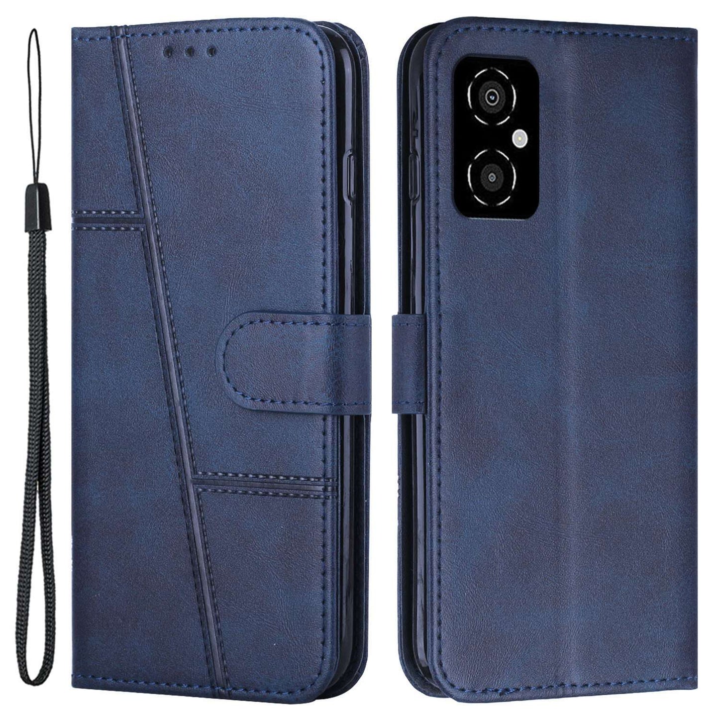 For Xiaomi Poco M4 5G Mobile Phone Case Bag Simple Style Imprinted Stitching Stand PU Leather Phone Cover Wallet with Strap