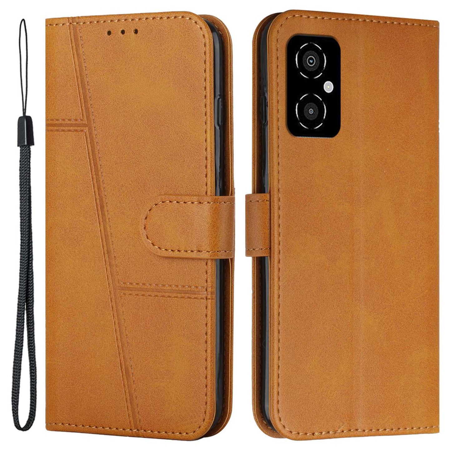 For Xiaomi Poco M4 5G Mobile Phone Case Bag Simple Style Imprinted Stitching Stand PU Leather Phone Cover Wallet with Strap