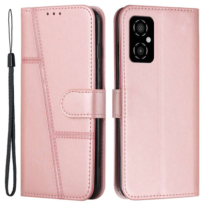 For Xiaomi Poco M4 5G Mobile Phone Case Bag Simple Style Imprinted Stitching Stand PU Leather Phone Cover Wallet with Strap