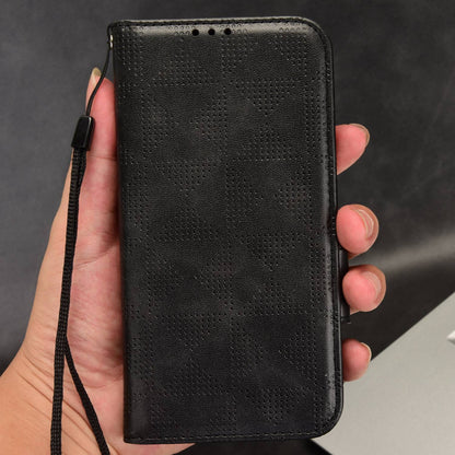 For Oppo Find X5 Pro 5G Triangle Pattern Imprinted Magnetic Phone Case Stand Wallet Style Anti-fall Leather Shell with Strap