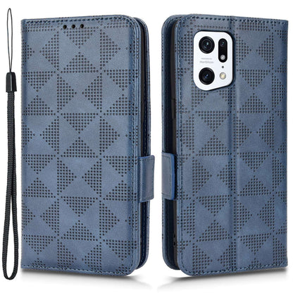 For Oppo Find X5 Pro 5G Triangle Pattern Imprinted Magnetic Phone Case Stand Wallet Style Anti-fall Leather Shell with Strap