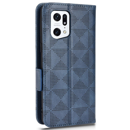 For Oppo Find X5 Pro 5G Triangle Pattern Imprinted Magnetic Phone Case Stand Wallet Style Anti-fall Leather Shell with Strap