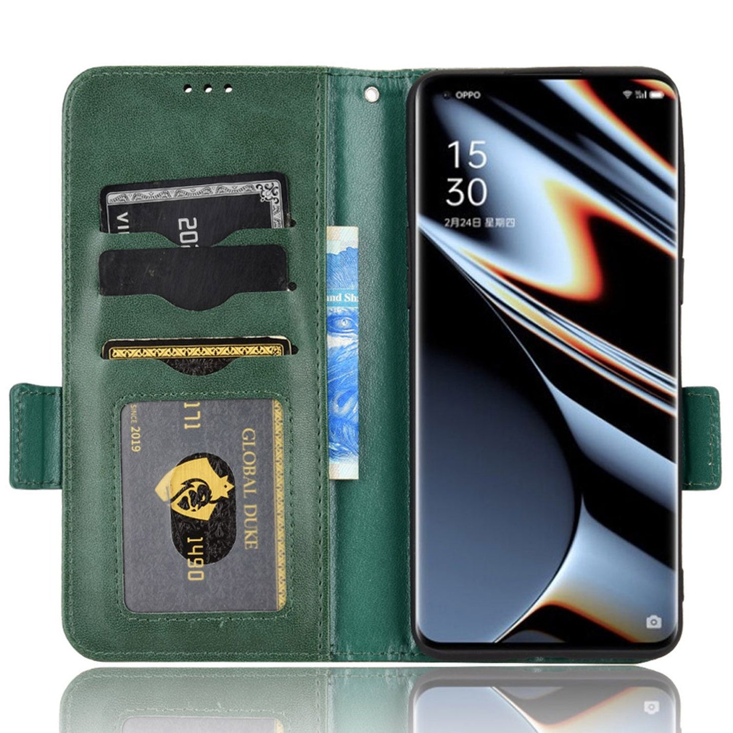 For Oppo Find X5 Pro 5G Triangle Pattern Imprinted Magnetic Phone Case Stand Wallet Style Anti-fall Leather Shell with Strap