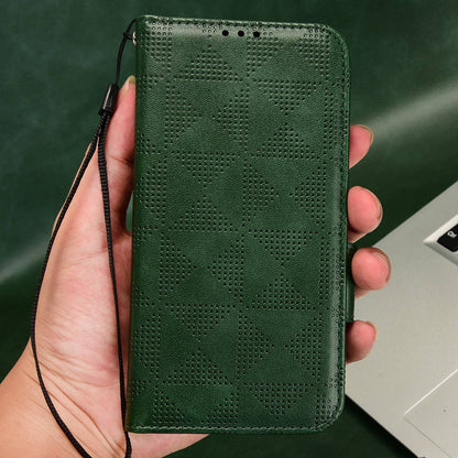 For Oppo Find X5 Pro 5G Triangle Pattern Imprinted Magnetic Phone Case Stand Wallet Style Anti-fall Leather Shell with Strap