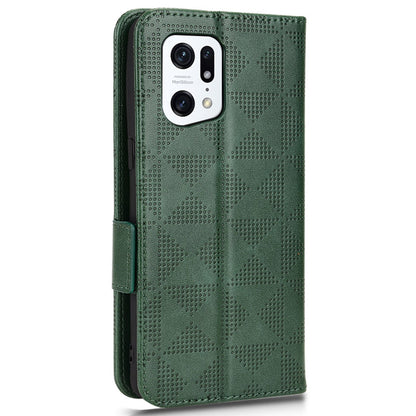 For Oppo Find X5 Pro 5G Triangle Pattern Imprinted Magnetic Phone Case Stand Wallet Style Anti-fall Leather Shell with Strap