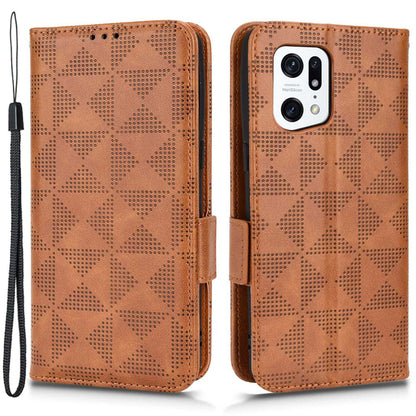 For Oppo Find X5 Pro 5G Triangle Pattern Imprinted Magnetic Phone Case Stand Wallet Style Anti-fall Leather Shell with Strap