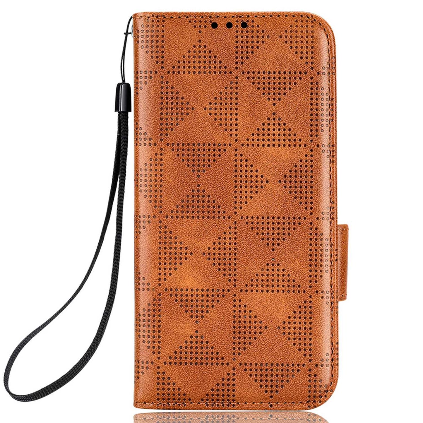 For Oppo Find X5 Pro 5G Triangle Pattern Imprinted Magnetic Phone Case Stand Wallet Style Anti-fall Leather Shell with Strap