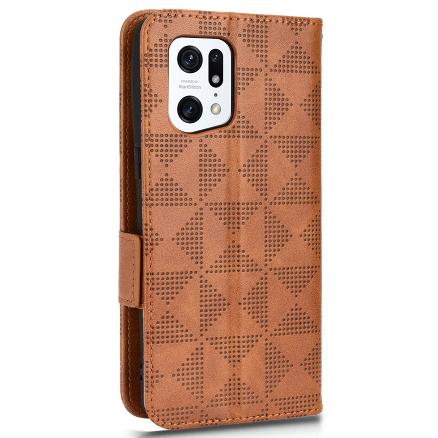 For Oppo Find X5 Pro 5G Triangle Pattern Imprinted Magnetic Phone Case Stand Wallet Style Anti-fall Leather Shell with Strap