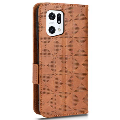 For Oppo Find X5 Pro 5G Triangle Pattern Imprinted Magnetic Phone Case Stand Wallet Style Anti-fall Leather Shell with Strap