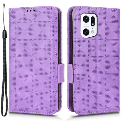 For Oppo Find X5 Pro 5G Triangle Pattern Imprinted Magnetic Phone Case Stand Wallet Style Anti-fall Leather Shell with Strap