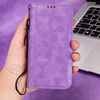 For Oppo Find X5 Pro 5G Triangle Pattern Imprinted Magnetic Phone Case Stand Wallet Style Anti-fall Leather Shell with Strap