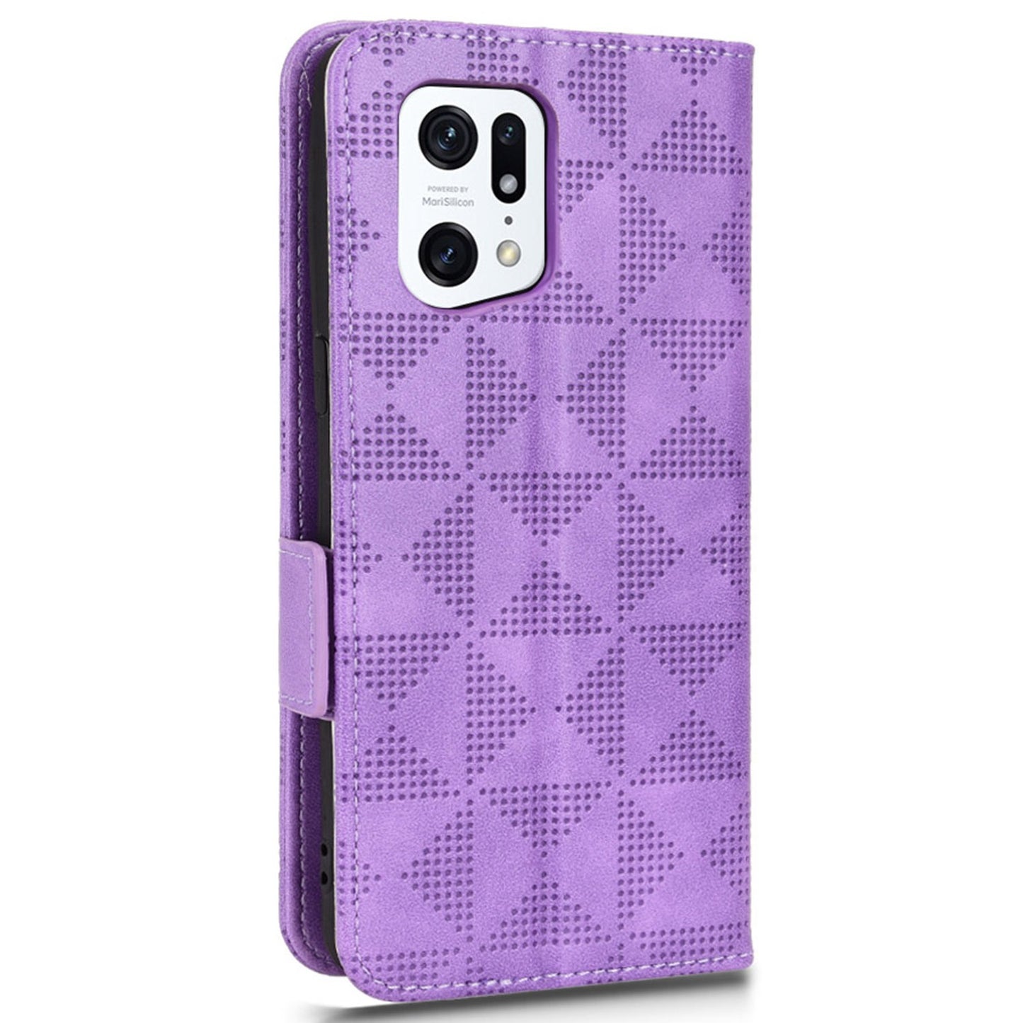 For Oppo Find X5 Pro 5G Triangle Pattern Imprinted Magnetic Phone Case Stand Wallet Style Anti-fall Leather Shell with Strap
