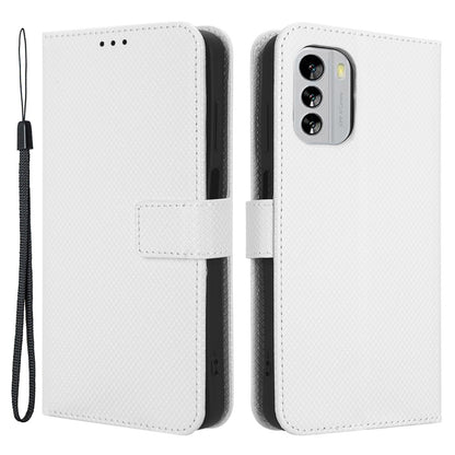 For Nokia G60 5G Diamond Texture PU Leather Stand Case Anti-scratch Folio Flip Phone Wallet Cover