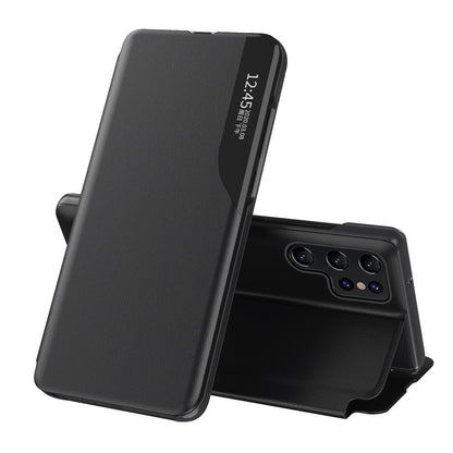 PU Leather Phone Case for Samsung Galaxy S23 Ultra Magnetic Closure Protective Case Anti-Fall View Window Folio Flip Cover with Stand