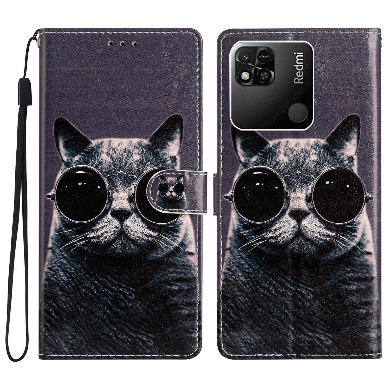 For Xiaomi Redmi 10A Pattern Printing PU Leather Magnetic Clasp Stand Case Phone Wallet Cover with Strap