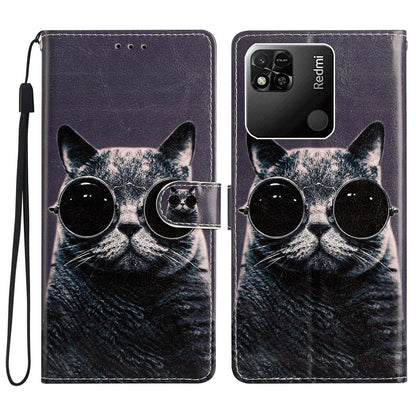 For Xiaomi Redmi 10A Pattern Printing PU Leather Magnetic Clasp Stand Case Phone Wallet Cover with Strap