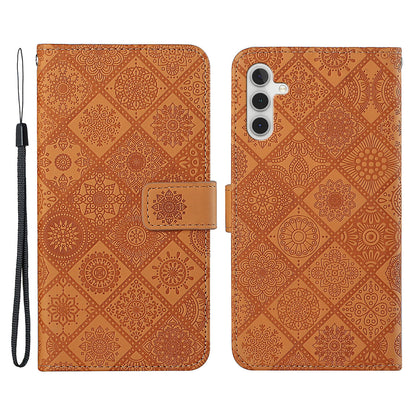 For Samsung Galaxy A34 5G Ethnic Style Flower Imprinted PU Leather Magnetic Flip Phone Case Stand Wallet Protective Phone Cover with Strap