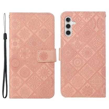 For Samsung Galaxy A34 5G Ethnic Style Flower Imprinted PU Leather Magnetic Flip Phone Case Stand Wallet Protective Phone Cover with Strap