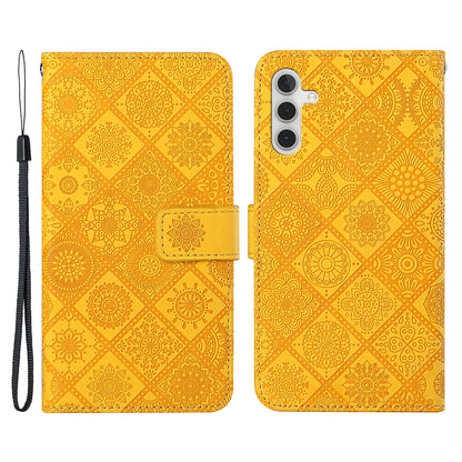 For Samsung Galaxy A34 5G Ethnic Style Flower Imprinted PU Leather Magnetic Flip Phone Case Stand Wallet Protective Phone Cover with Strap
