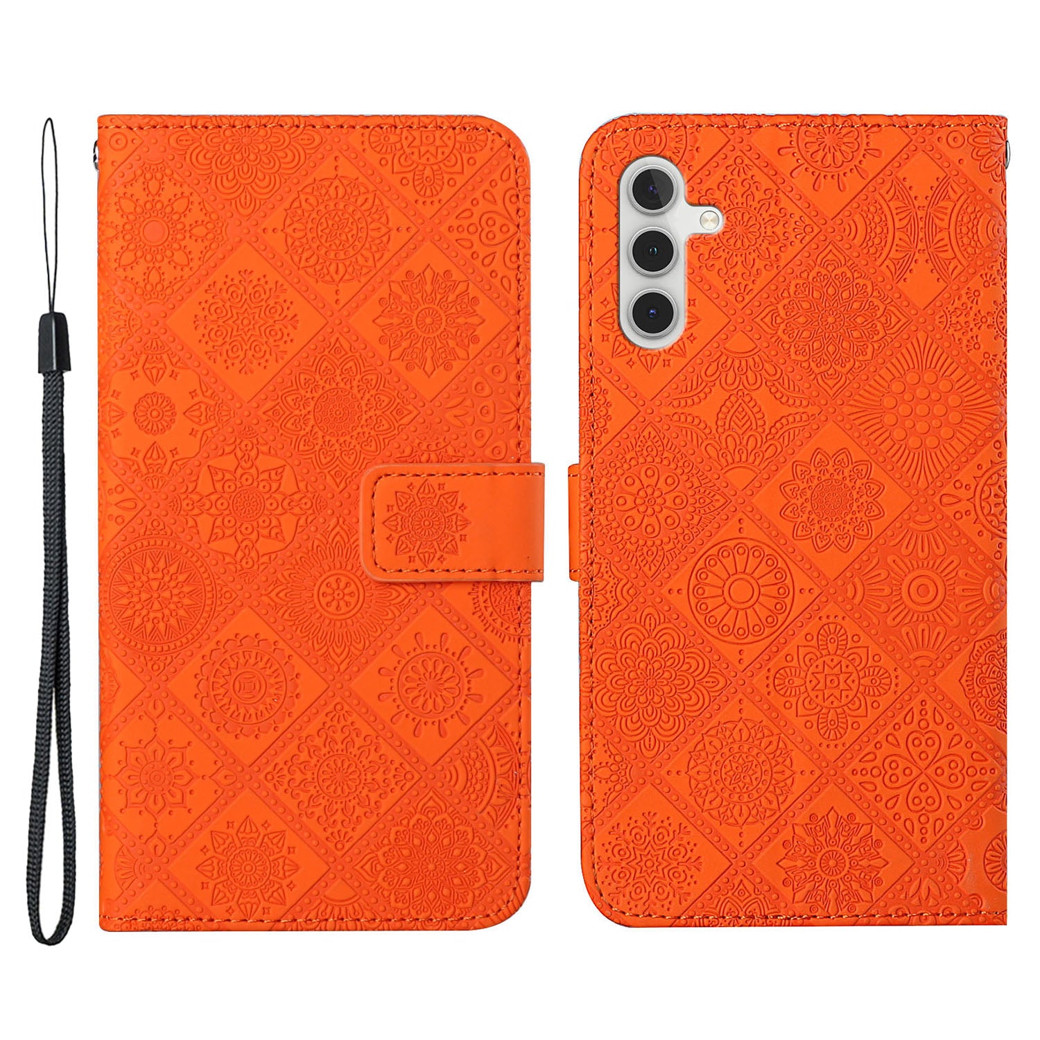 For Samsung Galaxy A34 5G Ethnic Style Flower Imprinted PU Leather Magnetic Flip Phone Case Stand Wallet Protective Phone Cover with Strap