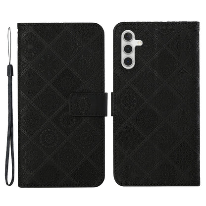 For Samsung Galaxy A34 5G Ethnic Style Flower Imprinted PU Leather Magnetic Flip Phone Case Stand Wallet Protective Phone Cover with Strap