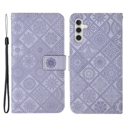 For Samsung Galaxy A34 5G Ethnic Style Flower Imprinted PU Leather Magnetic Flip Phone Case Stand Wallet Protective Phone Cover with Strap