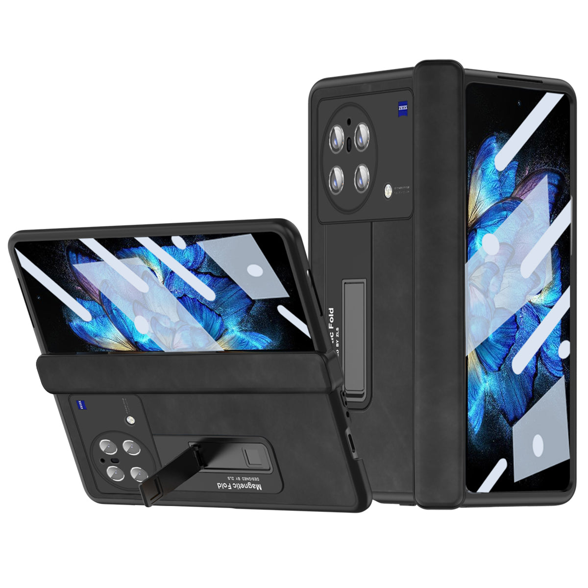 Nappa Texture Phone Case For vivo X Fold, Hinge Protection Kickstand Anti-scratch PU Leather + PC Phone Cover with Tempered Glass Film