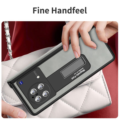 Nappa Texture Phone Case For vivo X Fold, Hinge Protection Kickstand Anti-scratch PU Leather + PC Phone Cover with Tempered Glass Film