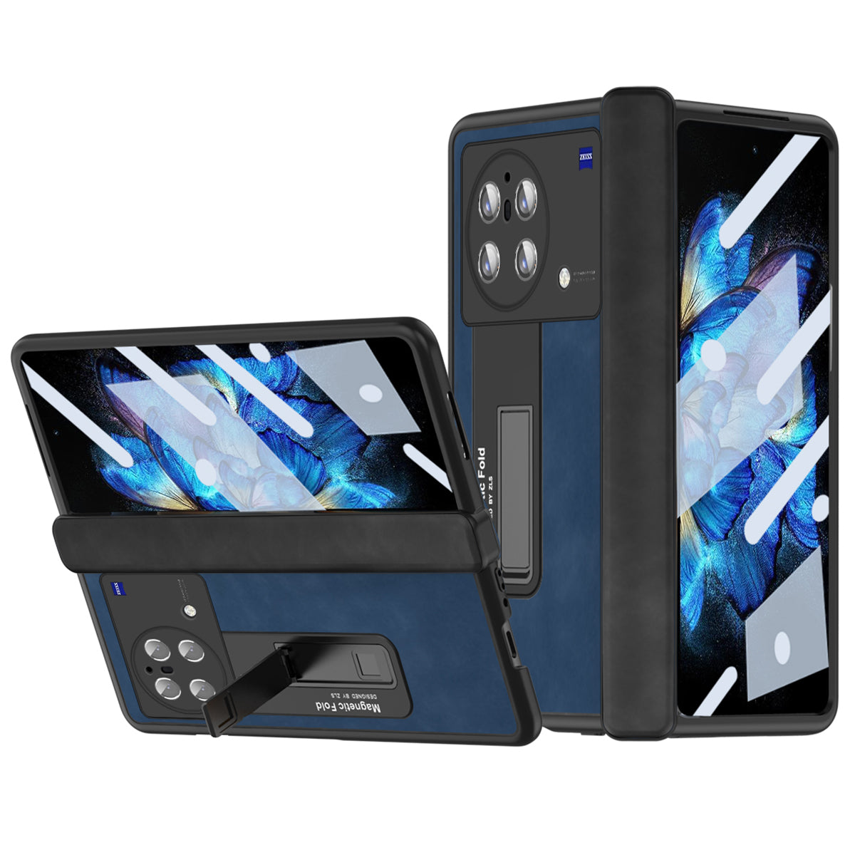 Nappa Texture Phone Case For vivo X Fold, Hinge Protection Kickstand Anti-scratch PU Leather + PC Phone Cover with Tempered Glass Film