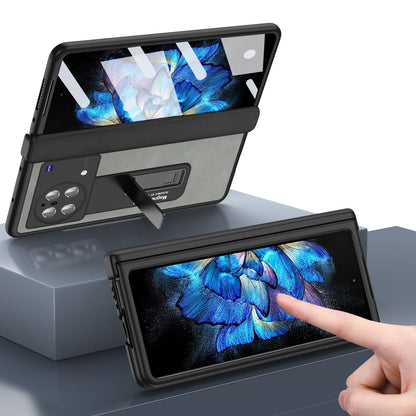 Nappa Texture Phone Case For vivo X Fold, Hinge Protection Kickstand Anti-scratch PU Leather + PC Phone Cover with Tempered Glass Film