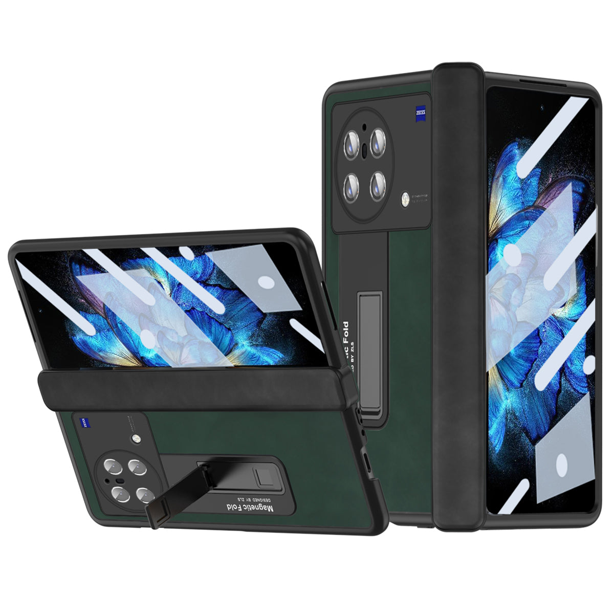 Nappa Texture Phone Case For vivo X Fold, Hinge Protection Kickstand Anti-scratch PU Leather + PC Phone Cover with Tempered Glass Film