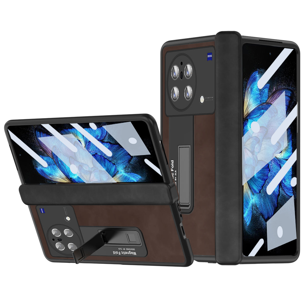 Nappa Texture Phone Case For vivo X Fold, Hinge Protection Kickstand Anti-scratch PU Leather + PC Phone Cover with Tempered Glass Film