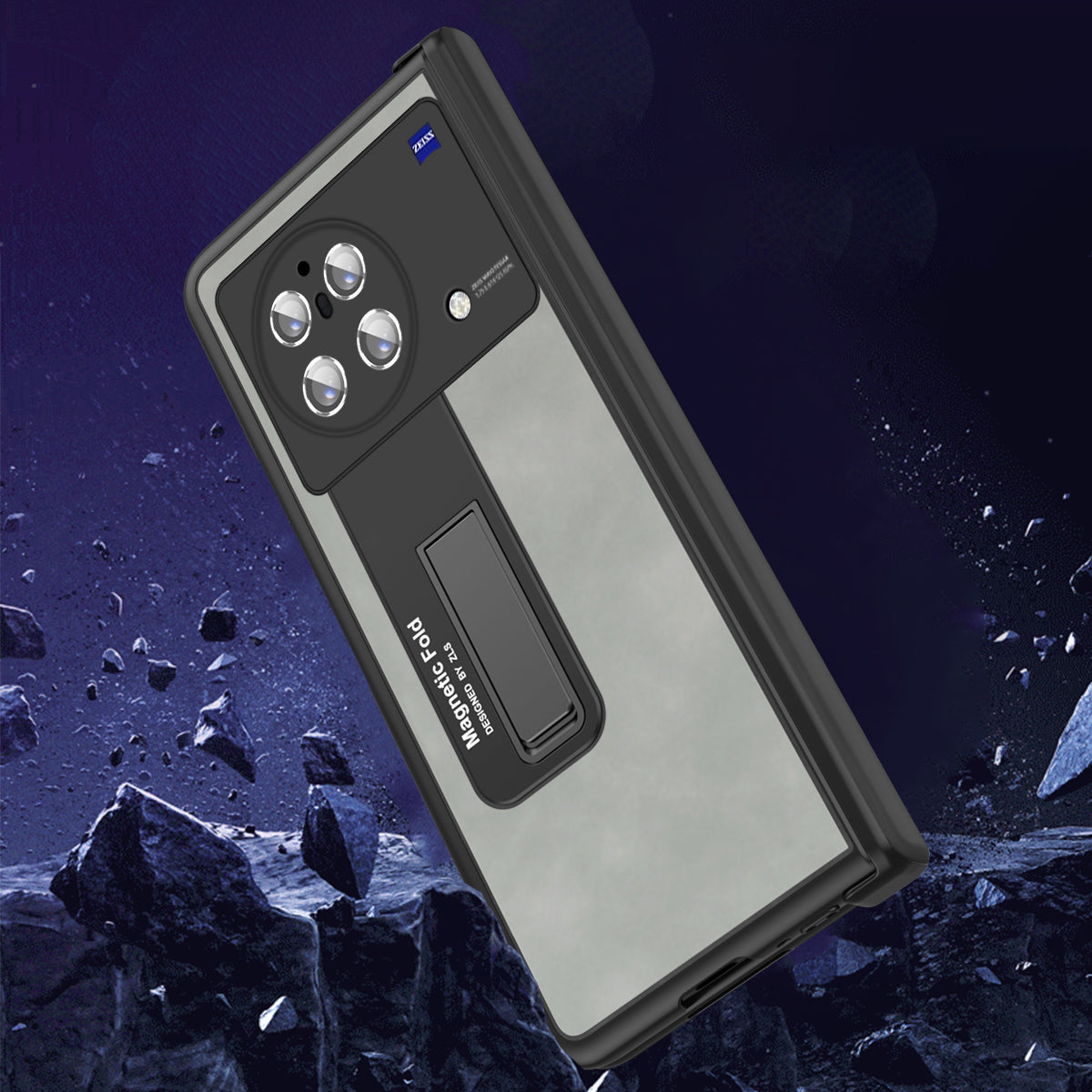 Nappa Texture Phone Case For vivo X Fold, Hinge Protection Kickstand Anti-scratch PU Leather + PC Phone Cover with Tempered Glass Film