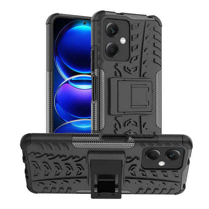 For Xiaomi Redmi Note 12 5G (Global) / (India) / (China) / Poco X5 5G Hard PC+TPU Rugged Tire Pattern Shock-absorbing Phone Case Kickstand Back Cover