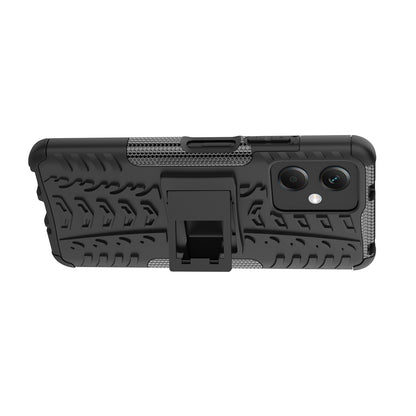 For Xiaomi Redmi Note 12 5G (Global) / (India) / (China) / Poco X5 5G Hard PC+TPU Rugged Tire Pattern Shock-absorbing Phone Case Kickstand Back Cover