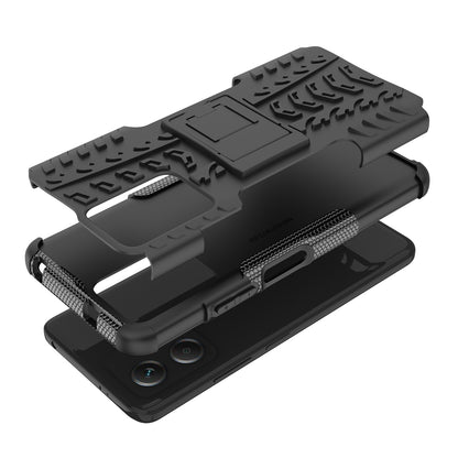 For Xiaomi Redmi Note 12 5G (Global) / (India) / (China) / Poco X5 5G Hard PC+TPU Rugged Tire Pattern Shock-absorbing Phone Case Kickstand Back Cover