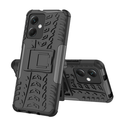 For Xiaomi Redmi Note 12 5G (Global) / (India) / (China) / Poco X5 5G Hard PC+TPU Rugged Tire Pattern Shock-absorbing Phone Case Kickstand Back Cover