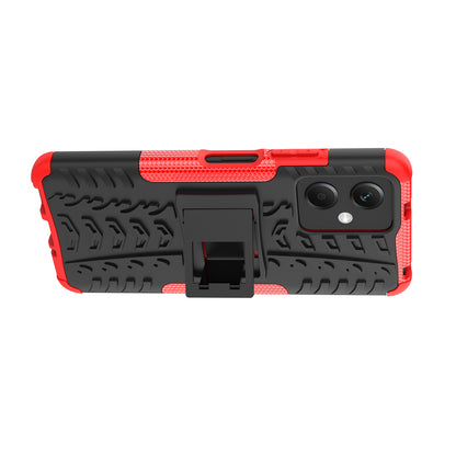 For Xiaomi Redmi Note 12 5G (Global) / (India) / (China) / Poco X5 5G Hard PC+TPU Rugged Tire Pattern Shock-absorbing Phone Case Kickstand Back Cover