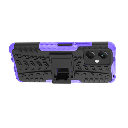For Xiaomi Redmi Note 12 5G (Global) / (India) / (China) / Poco X5 5G Hard PC+TPU Rugged Tire Pattern Shock-absorbing Phone Case Kickstand Back Cover