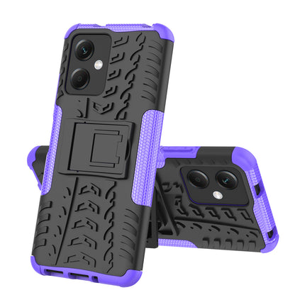 For Xiaomi Redmi Note 12 5G (Global) / (India) / (China) / Poco X5 5G Hard PC+TPU Rugged Tire Pattern Shock-absorbing Phone Case Kickstand Back Cover