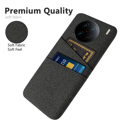 For vivo X90 Pro 5G Cloth Texture Dual Card Slots Hard PC Cover Drop-proof Protection Phone Case