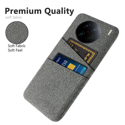 For vivo X90 Pro 5G Cloth Texture Dual Card Slots Hard PC Cover Drop-proof Protection Phone Case