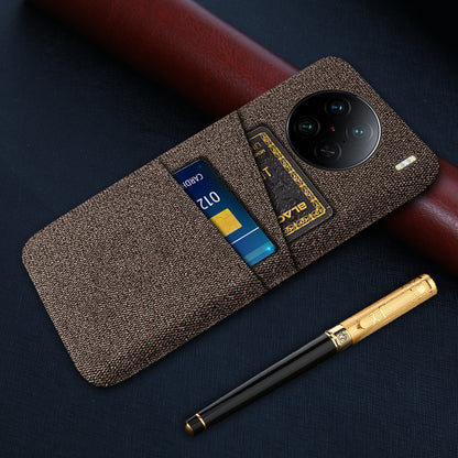 For vivo X90 Pro 5G Cloth Texture Dual Card Slots Hard PC Cover Drop-proof Protection Phone Case