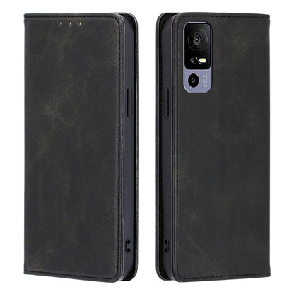 Calf Texture Magnetic Auto-absorbed Phone Case for TCL 40R 5G, PU Leather Wallet Stand Shockproof Cover