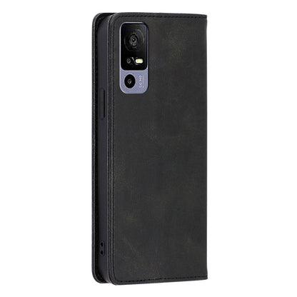 Calf Texture Magnetic Auto-absorbed Phone Case for TCL 40R 5G, PU Leather Wallet Stand Shockproof Cover