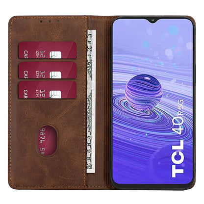 Calf Texture Magnetic Auto-absorbed Phone Case for TCL 40R 5G, PU Leather Wallet Stand Shockproof Cover