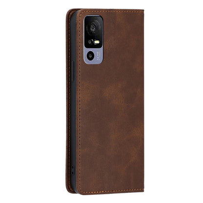 Calf Texture Magnetic Auto-absorbed Phone Case for TCL 40R 5G, PU Leather Wallet Stand Shockproof Cover