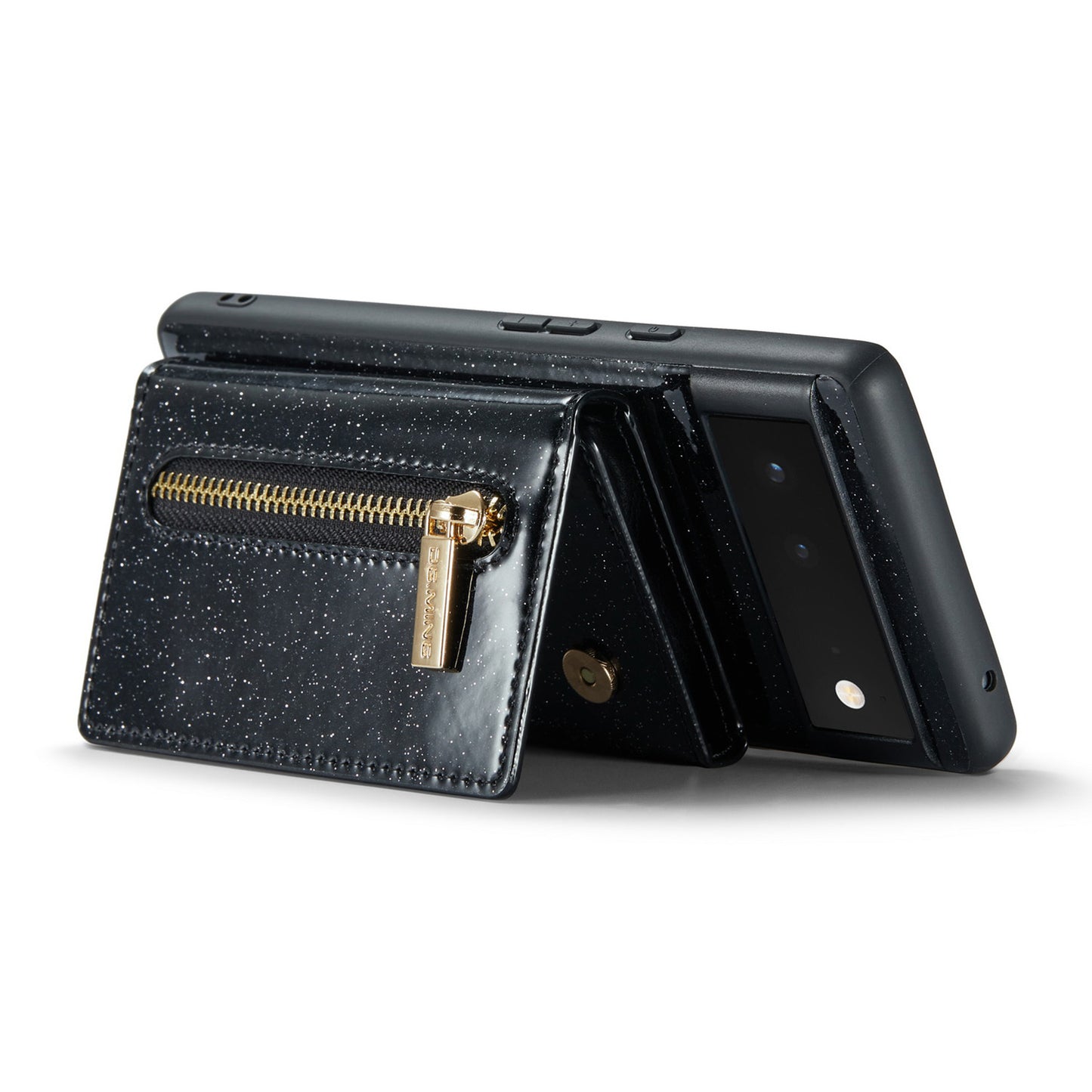 DG.MING M3 Series For Google Pixel 6a Glitter Bling Powder PU Leather Anti-scratch Magnetic Phone Cover PC+TPU Kickstand Zipper Pocket Wallet Smartphone Case