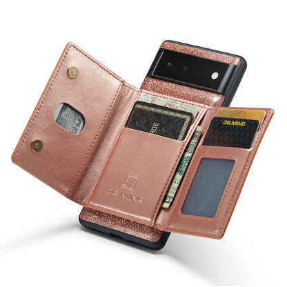 DG.MING M3 Series For Google Pixel 6a Glitter Bling Powder PU Leather Anti-scratch Magnetic Phone Cover PC+TPU Kickstand Zipper Pocket Wallet Smartphone Case